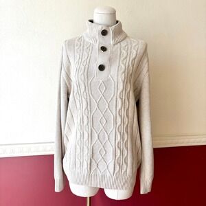 Vintage Tricots St Raphael Beige Cable Knit Sherpa Collar Sweater Size M Cozy